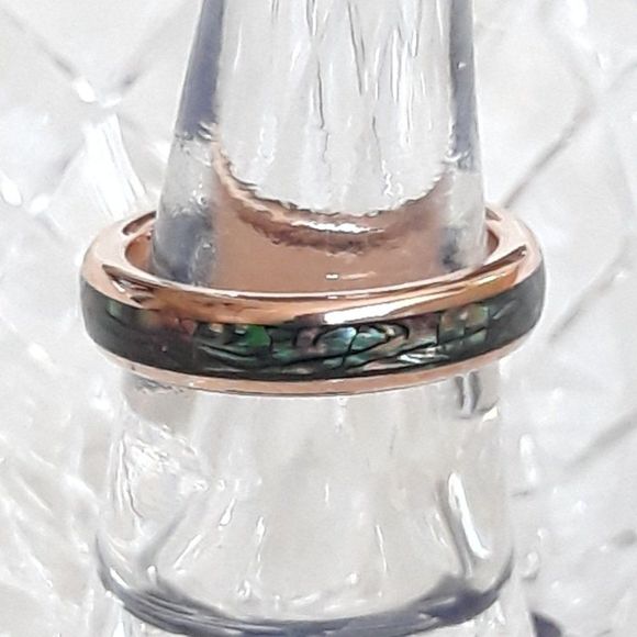 Tungsten Abalone Inlay Polished Comfort Fit Ring 4mm Rose Gold ~ (Size 4) NEW!!! - Picture 4 of 4